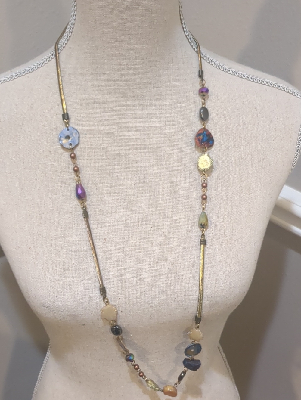 Vintage Blue and Purple Beaded Long Necklace